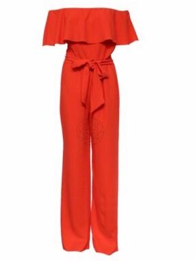 Trina Turk Bright Orange Ruffle-Neck Jumpsuit - Wedding Guest or Resort Wear